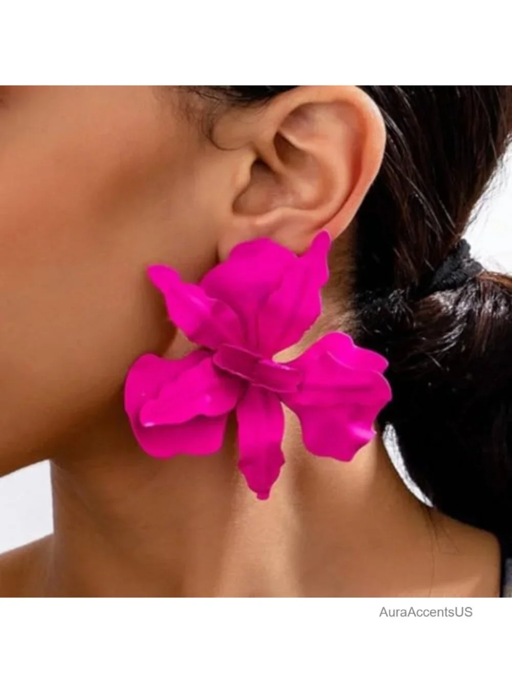 Pink Flower Dangle Drop Earrings for Women, Brass Lever Back, Spring Statement